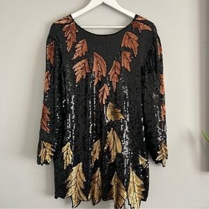 Vintage Sequin Flapper Mini Dress with Autumn Leaves